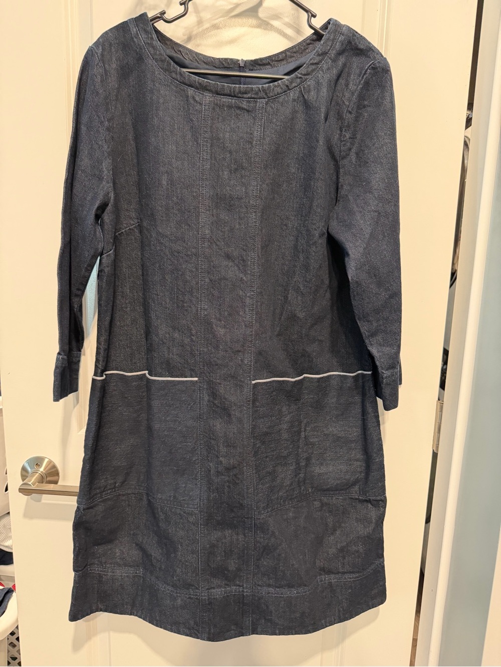 TOAST Denim Shift 3/4 Sleeve Dress Dark Blue Size 100% Cotton Made in Poland